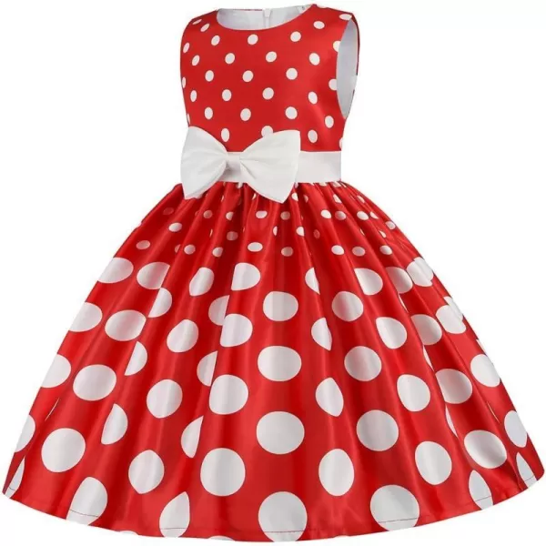 IDOPIP Toddler Girls Polka Dot Princess Costume Christmas Halloween Birthday Party Dress with Mouse Ear Headband Kids CosplayRed 2pcs Outfit