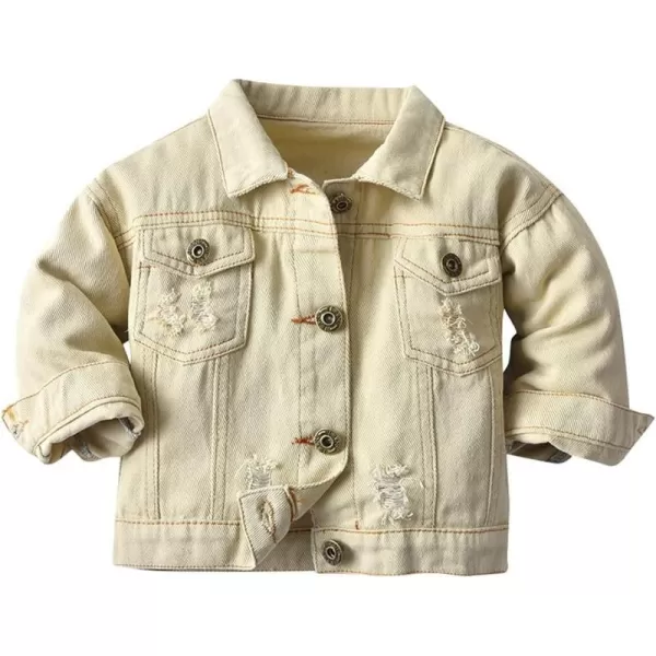 IDOPIP Toddler Kid Baby Boys Girls Denim Jacket Long Sleeve Button Down Jeans Coat Cowboy Overcoat Hoodie Casual OutwearBeige