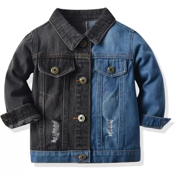 IDOPIP Toddler Kid Baby Boys Girls Denim Jacket Long Sleeve Button Down Jeans Coat Cowboy Overcoat Hoodie Casual OutwearBlack  Blue