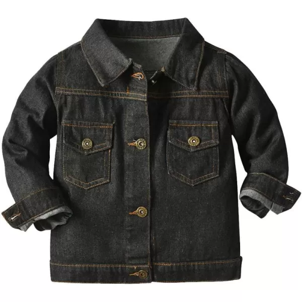 IDOPIP Toddler Kid Baby Boys Girls Denim Jacket Long Sleeve Button Down Jeans Coat Cowboy Overcoat Hoodie Casual OutwearBlack