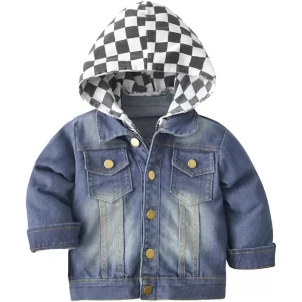 IDOPIP Toddler Kid Baby Boys Girls Denim Jacket Long Sleeve Button Down Jeans Coat Cowboy Overcoat Hoodie Casual OutwearBlue  Plaid