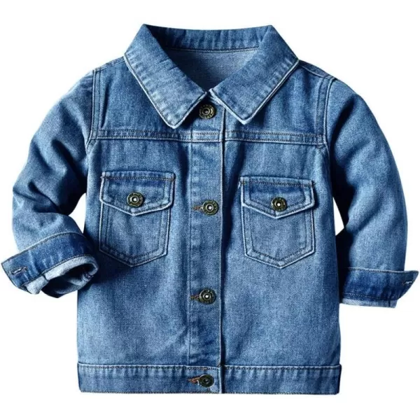 IDOPIP Toddler Kid Baby Boys Girls Denim Jacket Long Sleeve Button Down Jeans Coat Cowboy Overcoat Hoodie Casual OutwearBlue 02