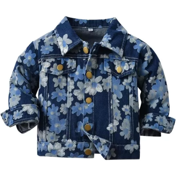 IDOPIP Toddler Kid Baby Boys Girls Denim Jacket Long Sleeve Button Down Jeans Coat Cowboy Overcoat Hoodie Casual OutwearBlue Floral