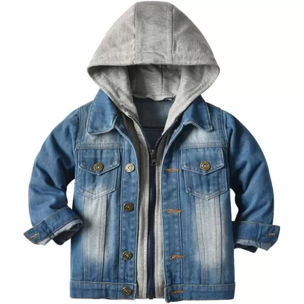 IDOPIP Toddler Kid Baby Boys Girls Denim Jacket Long Sleeve Button Down Jeans Coat Cowboy Overcoat Hoodie Casual OutwearBlue Gray Hoodie