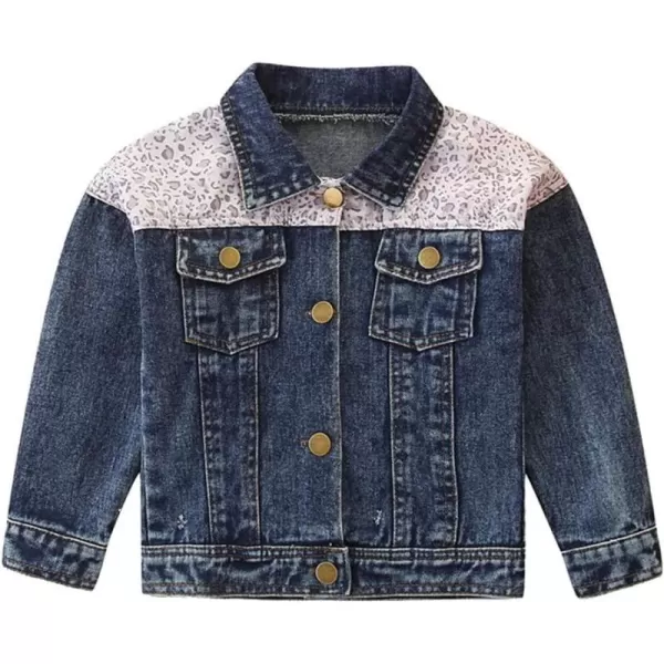 IDOPIP Toddler Kid Baby Boys Girls Denim Jacket Long Sleeve Button Down Jeans Coat Cowboy Overcoat Hoodie Casual OutwearBlue Leopard