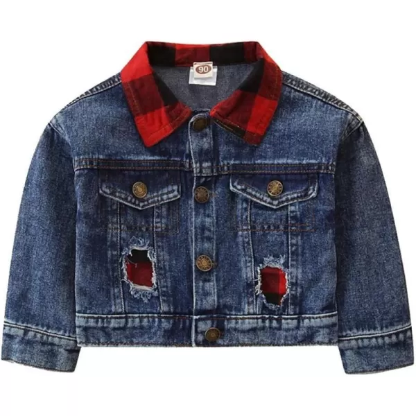 IDOPIP Toddler Kid Baby Boys Girls Denim Jacket Long Sleeve Button Down Jeans Coat Cowboy Overcoat Hoodie Casual OutwearBlue Plaid