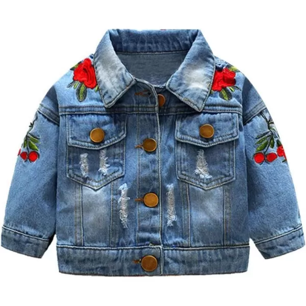 IDOPIP Toddler Kid Baby Boys Girls Denim Jacket Long Sleeve Button Down Jeans Coat Cowboy Overcoat Hoodie Casual OutwearBlue Rose 01