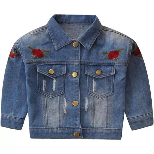 IDOPIP Toddler Kid Baby Boys Girls Denim Jacket Long Sleeve Button Down Jeans Coat Cowboy Overcoat Hoodie Casual OutwearBlue Rose 02