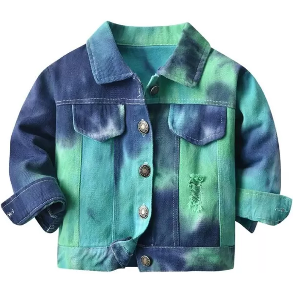 IDOPIP Toddler Kid Baby Boys Girls Denim Jacket Long Sleeve Button Down Jeans Coat Cowboy Overcoat Hoodie Casual OutwearGreen  Blue