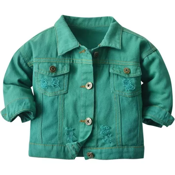 IDOPIP Toddler Kid Baby Boys Girls Denim Jacket Long Sleeve Button Down Jeans Coat Cowboy Overcoat Hoodie Casual OutwearGreen