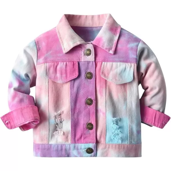 IDOPIP Toddler Kid Baby Boys Girls Denim Jacket Long Sleeve Button Down Jeans Coat Cowboy Overcoat Hoodie Casual OutwearHot Pink  Blue