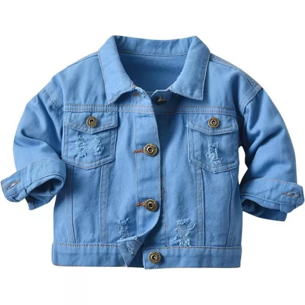 IDOPIP Toddler Kid Baby Boys Girls Denim Jacket Long Sleeve Button Down Jeans Coat Cowboy Overcoat Hoodie Casual OutwearLight Blue