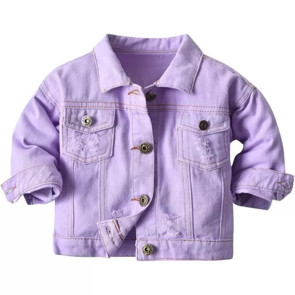 IDOPIP Toddler Kid Baby Boys Girls Denim Jacket Long Sleeve Button Down Jeans Coat Cowboy Overcoat Hoodie Casual OutwearPurple