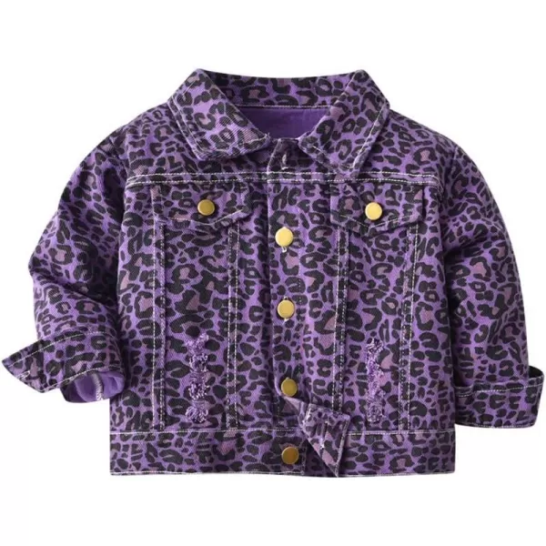 IDOPIP Toddler Kid Baby Boys Girls Denim Jacket Long Sleeve Button Down Jeans Coat Cowboy Overcoat Hoodie Casual OutwearPurple Leopard