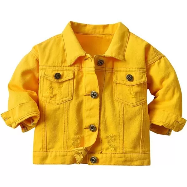 IDOPIP Toddler Kid Baby Boys Girls Denim Jacket Long Sleeve Button Down Jeans Coat Cowboy Overcoat Hoodie Casual OutwearYellow