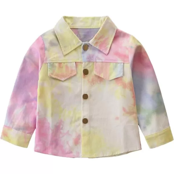 IDOPIP Toddler Kid Baby Boys Girls Denim Jacket Long Sleeve Button Down Jeans Coat Cowboy Overcoat Hoodie Casual OutwearYellow Pink Tie Dye