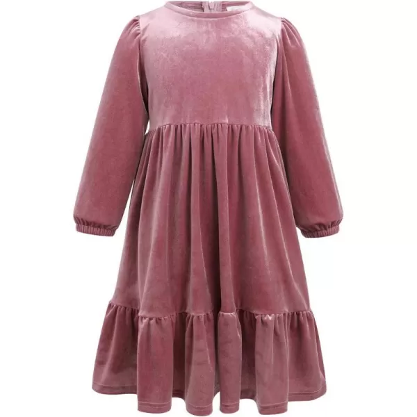 IDOPIP Toddler Kid Girls Velvet Dress Princess Pageant Birthday Christmas Party Dress Casual Long Sleeve Winter Fall ClothesDusty Pink