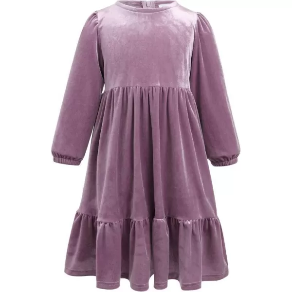 IDOPIP Toddler Kid Girls Velvet Dress Princess Pageant Birthday Christmas Party Dress Casual Long Sleeve Winter Fall ClothesPurple