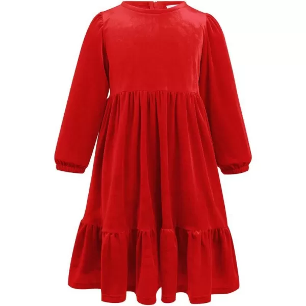 IDOPIP Toddler Kid Girls Velvet Dress Princess Pageant Birthday Christmas Party Dress Casual Long Sleeve Winter Fall ClothesRed  Ruffle