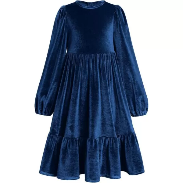 IDOPIP Toddler Kid Girls Velvet Dress Princess Pageant Birthday Christmas Party Dress Casual Long Sleeve Winter Fall ClothesRoyal Blue