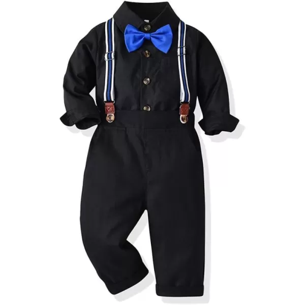 IDOPIP Toddler Kids Baby Boys 1st Christmas Outfit Gentleman Striped Shirt with Bowtie Long Suspender Pants Overalls ClothesBlack  Royal Blue