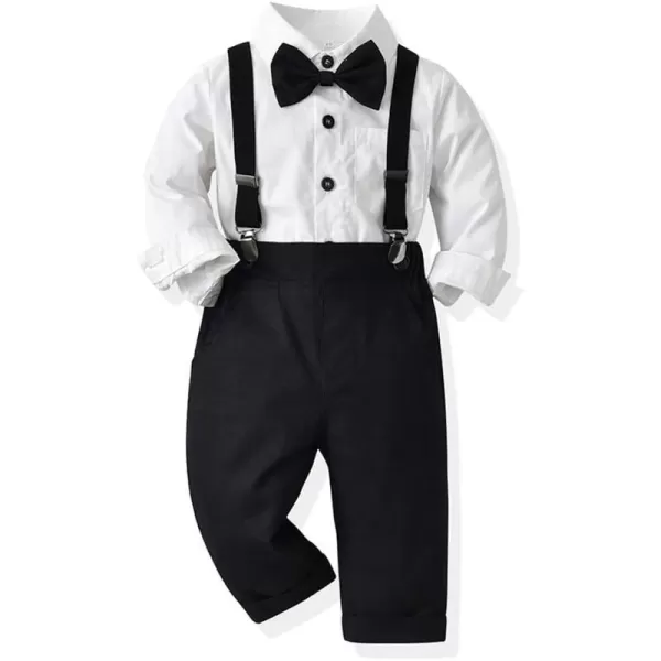 IDOPIP Toddler Kids Baby Boys 1st Christmas Outfit Gentleman Striped Shirt with Bowtie Long Suspender Pants Overalls ClothesBlack  White