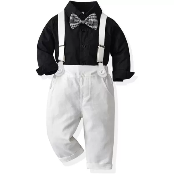 IDOPIP Toddler Kids Baby Boys 1st Christmas Outfit Gentleman Striped Shirt with Bowtie Long Suspender Pants Overalls ClothesBlack  White Plaid Tie