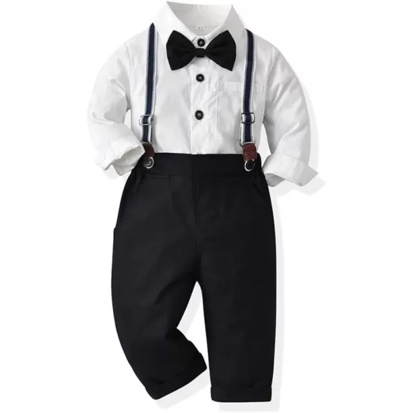 IDOPIP Toddler Kids Baby Boys 1st Christmas Outfit Gentleman Striped Shirt with Bowtie Long Suspender Pants Overalls ClothesBlack  White Striped