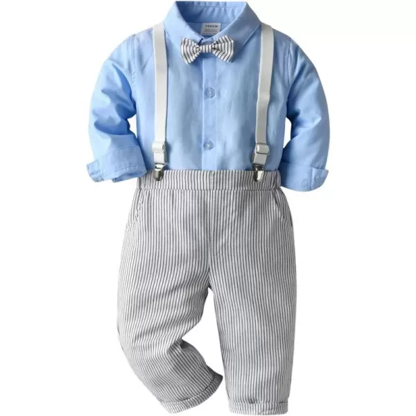 IDOPIP Toddler Kids Baby Boys 1st Christmas Outfit Gentleman Striped Shirt with Bowtie Long Suspender Pants Overalls ClothesBlue  Striped