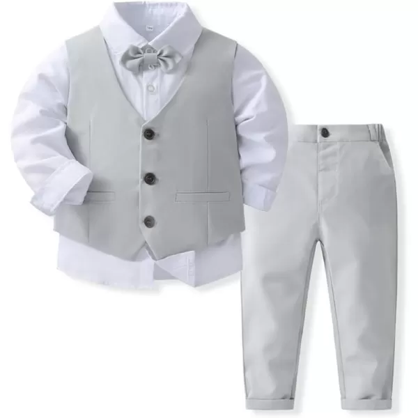 IDOPIP Toddler Kids Baby Boys Formal Suit Gentleman Outfit Long Sleeve Shirt with Bowtie  Vest  Pants Overalls Clothes 28TGray  Vest