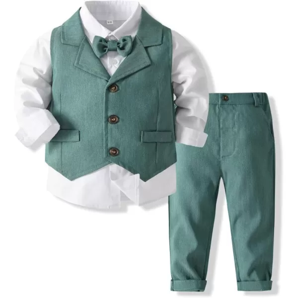 IDOPIP Toddler Kids Baby Boys Formal Suit Gentleman Outfit Long Sleeve Shirt with Bowtie  Vest  Pants Overalls Clothes 28TGreen  Vest