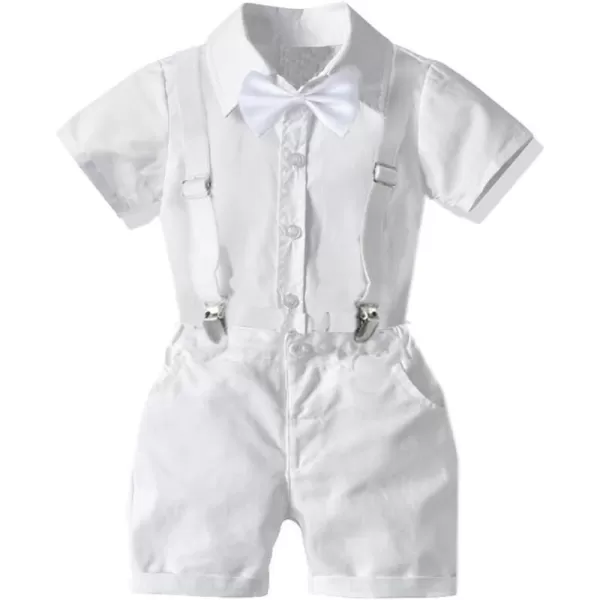 IDOPIP Toddler Kids Baby Boys Formal Suit Gentleman White Shirt with Bowtie  Suspender Shorts Pants Overalls Clothes 18TAll White