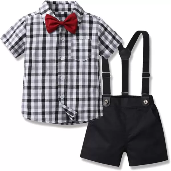 IDOPIP Toddler Kids Baby Boys Formal Suit Gentleman White Shirt with Bowtie  Suspender Shorts Pants Overalls Clothes 18TBlack  Plaid