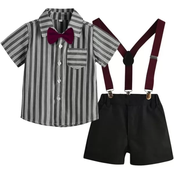 IDOPIP Toddler Kids Baby Boys Formal Suit Gentleman White Shirt with Bowtie  Suspender Shorts Pants Overalls Clothes 18TBlack Striped