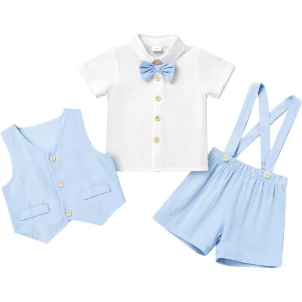 IDOPIP Toddler Kids Baby Boys Formal Suit Gentleman White Shirt with Bowtie  Suspender Shorts Pants Overalls Clothes 18TBlue  Vest