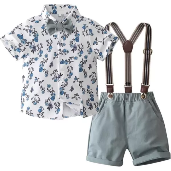 IDOPIP Toddler Kids Baby Boys Formal Suit Gentleman White Shirt with Bowtie  Suspender Shorts Pants Overalls Clothes 18TBlue Floral