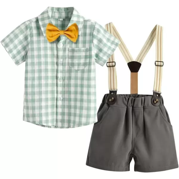 IDOPIP Toddler Kids Baby Boys Formal Suit Gentleman White Shirt with Bowtie  Suspender Shorts Pants Overalls Clothes 18TGray  Green Plaid