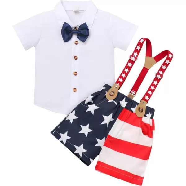 IDOPIP Toddler Kids Baby Boys Formal Suit Gentleman White Shirt with Bowtie  Suspender Shorts Pants Overalls Clothes 18TRed Striped Stars