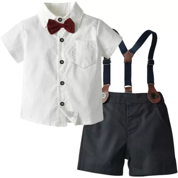 IDOPIP Toddler Kids Baby Boys Formal Suit Gentleman White Shirt with Bowtie  Suspender Shorts Pants Overalls Clothes 18TWhite  Black  Shorts