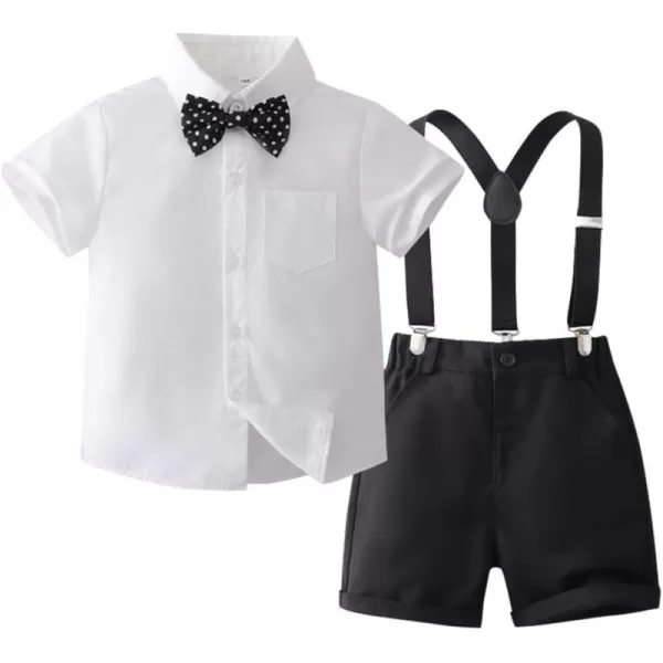 IDOPIP Toddler Kids Baby Boys Formal Suit Gentleman White Shirt with Bowtie  Suspender Shorts Pants Overalls Clothes 18TWhite  Black