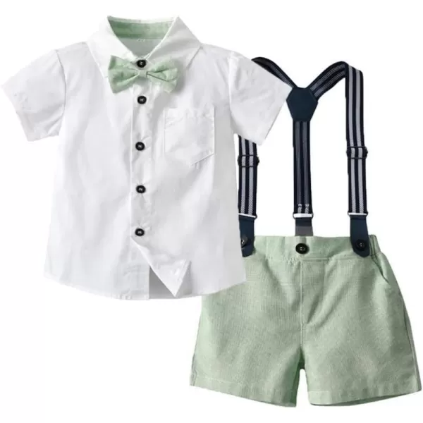 IDOPIP Toddler Kids Baby Boys Formal Suit Gentleman White Shirt with Bowtie  Suspender Shorts Pants Overalls Clothes 18TWhite  Green  Shorts