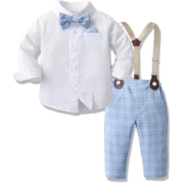 IDOPIP Toddler Kids Baby Boys Formal Suit Gentleman White Shirt with Bowtie  Suspender Shorts Pants Overalls Clothes 6M5TBlue Plaid  Pants