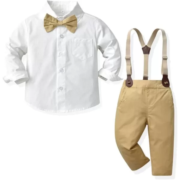 IDOPIP Toddler Kids Baby Boys Formal Suit Gentleman White Shirt with Bowtie  Suspender Shorts Pants Overalls Clothes 6M5TKhaki  Pants