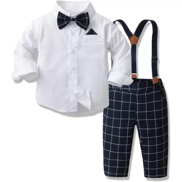 IDOPIP Toddler Kids Baby Boys Formal Suit Gentleman White Shirt with Bowtie  Suspender Shorts Pants Overalls Clothes 6M5TNavy Blue Plaid  Pants