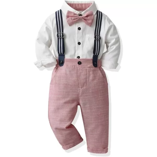 IDOPIP Toddler Kids Baby Boys Formal Suit Gentleman White Shirt with Bowtie  Suspender Shorts Pants Overalls Clothes 6M5TPink  Pants