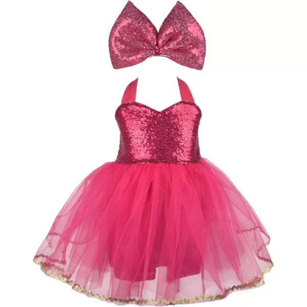 IDOPIP Toddler Kids Baby Girls Halloween Costume Princess Birthday Party Tutu Dress up with Headband Fancy Cosplay OutfitHot Pink Sequin