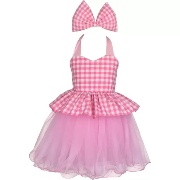 IDOPIP Toddler Kids Baby Girls Halloween Costume Princess Birthday Party Tutu Dress up with Headband Fancy Cosplay OutfitPink Plaid