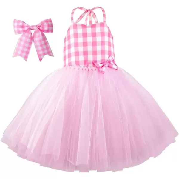 IDOPIP Toddler Kids Girls Halloween Birthday Party Dress up Costume Pink Gingham Dress with HeadbandHat Cowgirl CosplayPink  Halter