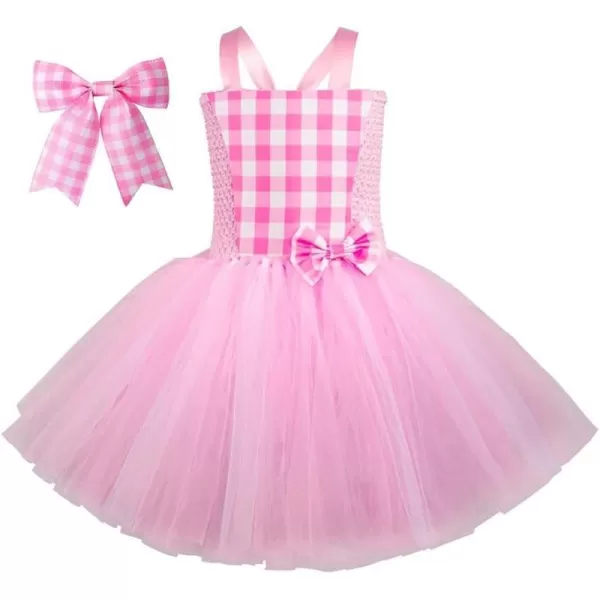 IDOPIP Toddler Kids Girls Halloween Birthday Party Dress up Costume Pink Gingham Dress with HeadbandHat Cowgirl CosplayPink  Hollow