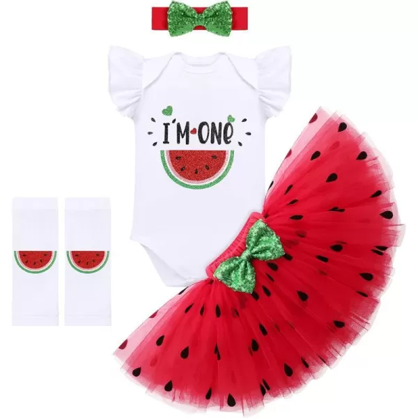 IDOPIP Watermelon 1st 2nd 3rd Birthday Outfit for Baby Girl Romper Tutu Skirt Headband Sock Clothes for Smash Cake Photo PropRed One